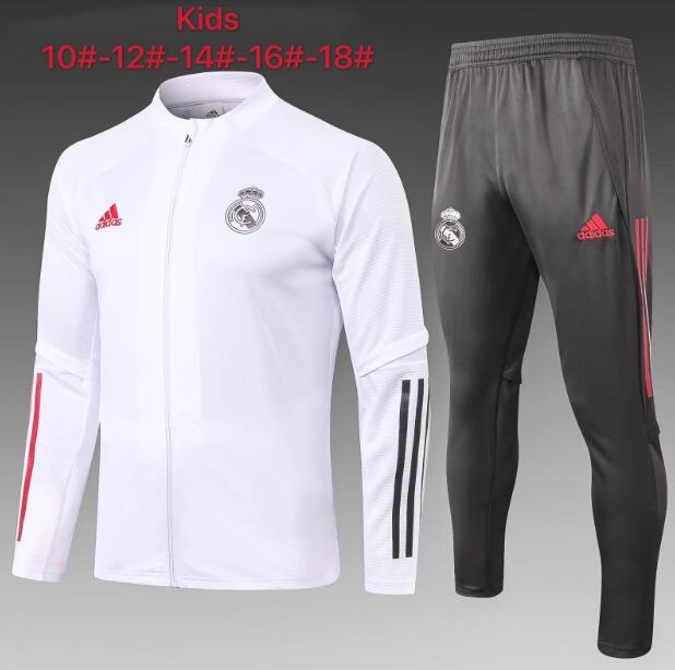 Kids Real Madrid White Training Kits Youth Jacket with Pants 2020/21